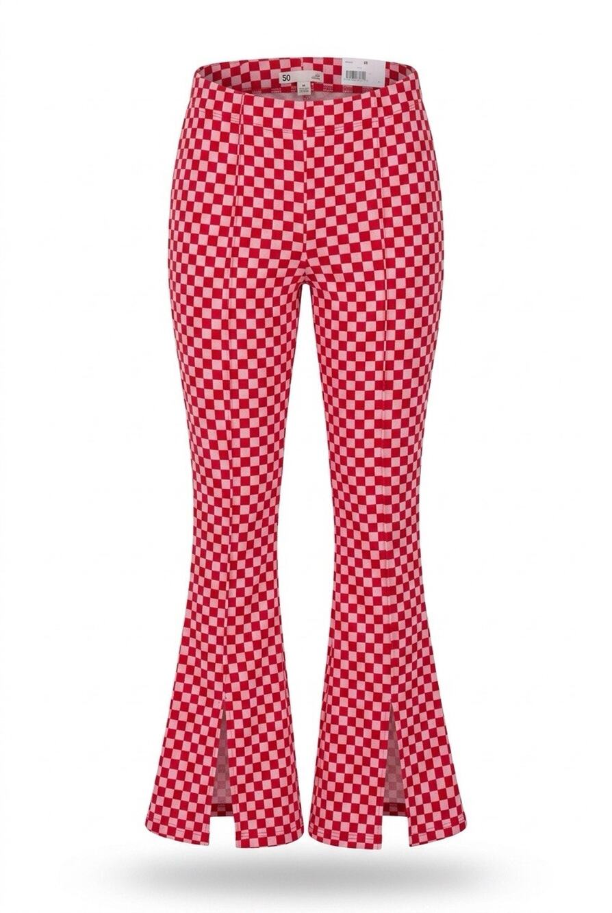 Y2K 90's pink w/ red NWT checker stretch flare pants Yoga, Festival, Barbiecore